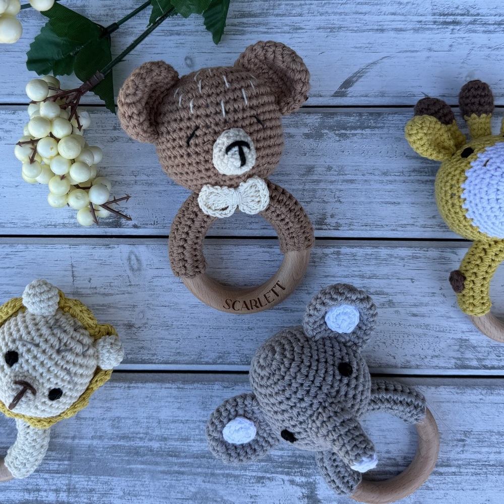 PERSONALIZED Engraved Crochet Wooden Rattle | Baby Shower Gift | Baby toy